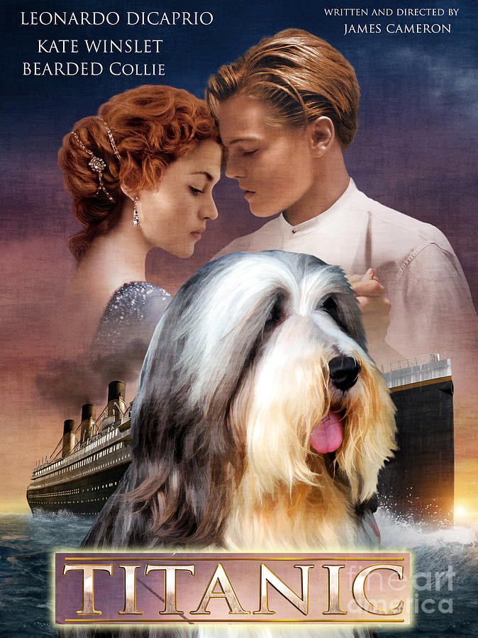 Bearded Collie Art Canvas Print - Titanic Movie Poster Painting by Sandra Sij