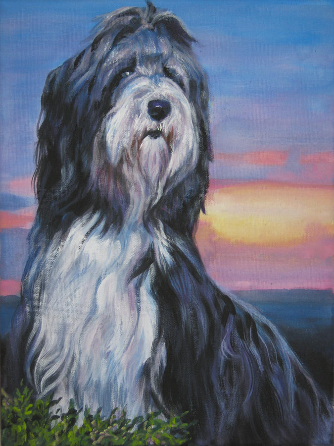 Bearded Collie sunset Painting by Lee Ann Shepard