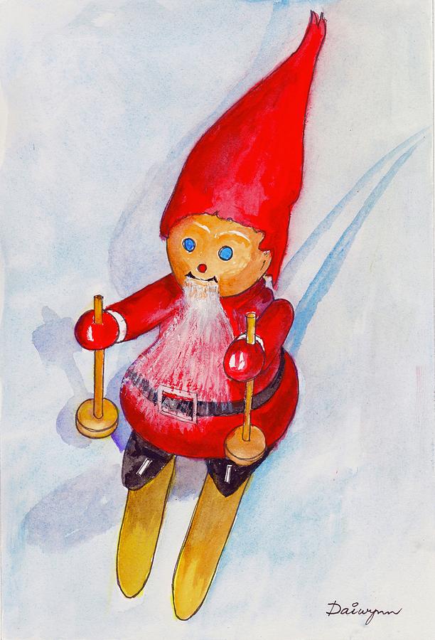 Bearded Elf on Skis Painting by Dai Wynn