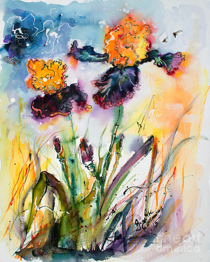 Flower Painting - Bearded Irises Watercolor by Ginette by Ginette Callaway