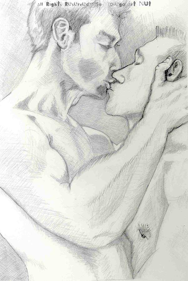 Nude Drawing - Bearded Kiss by John Keasler