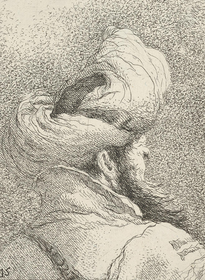 Bearded Man Wearing a Turban Relief by Giovanni Domenico Tiepolo