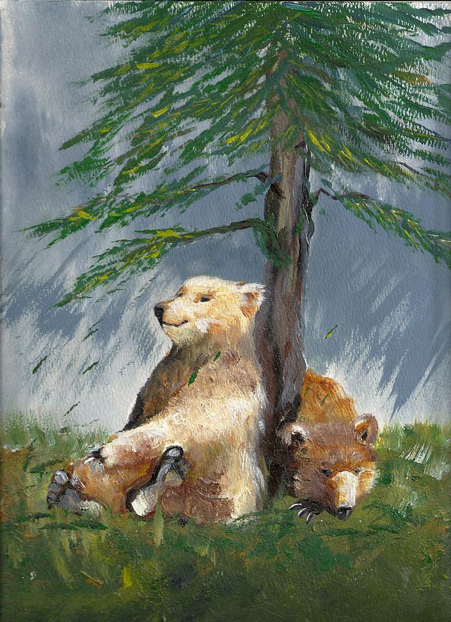Bears and Tree Painting by Karen Ferrand Carroll