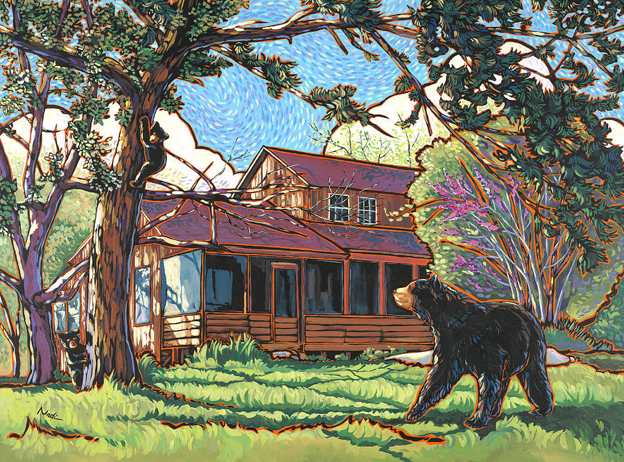 Bears at Barton Cabin Painting by Nadi Spencer