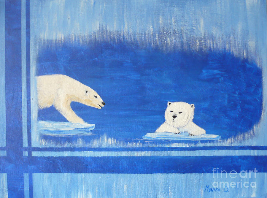 Bears In Global Warming Painting by Monika Shepherdson