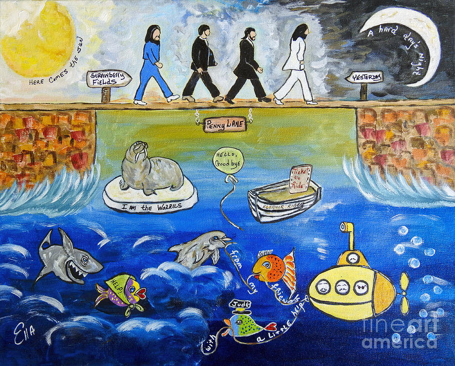 Beatles Song Titles Original Painting Characterization  Painting by Ella Kaye Dickey