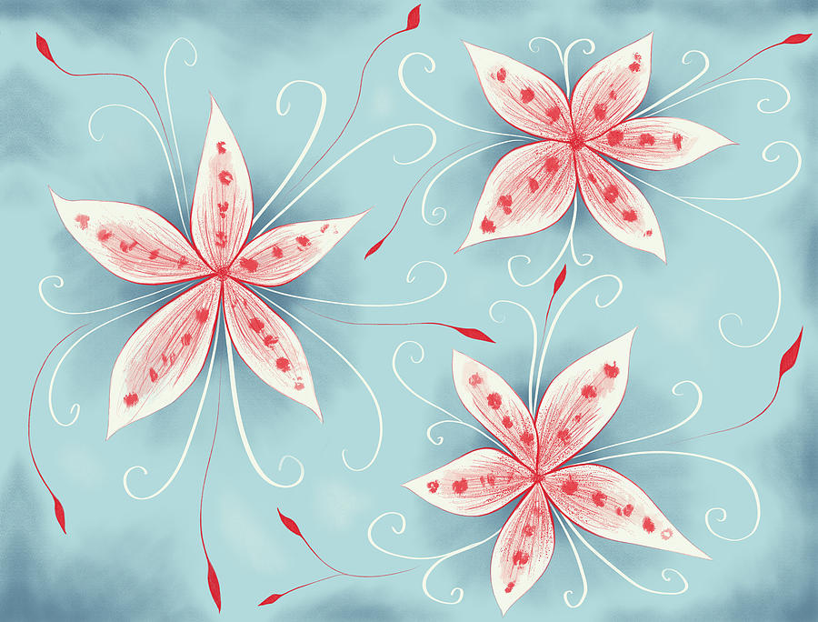 Beautiful Abstract White Red Flowers Digital Art by Boriana Giormova