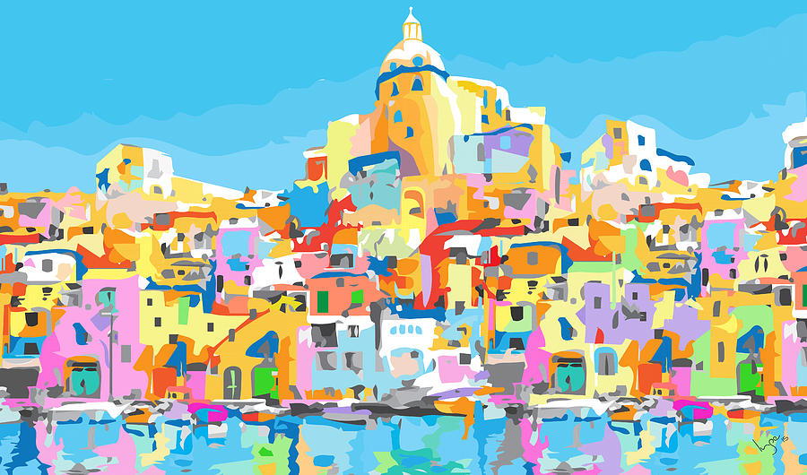 Architecture Digital Art - Beautiful Amalfi, Italy- Abstract Landscape by Inge Lewis