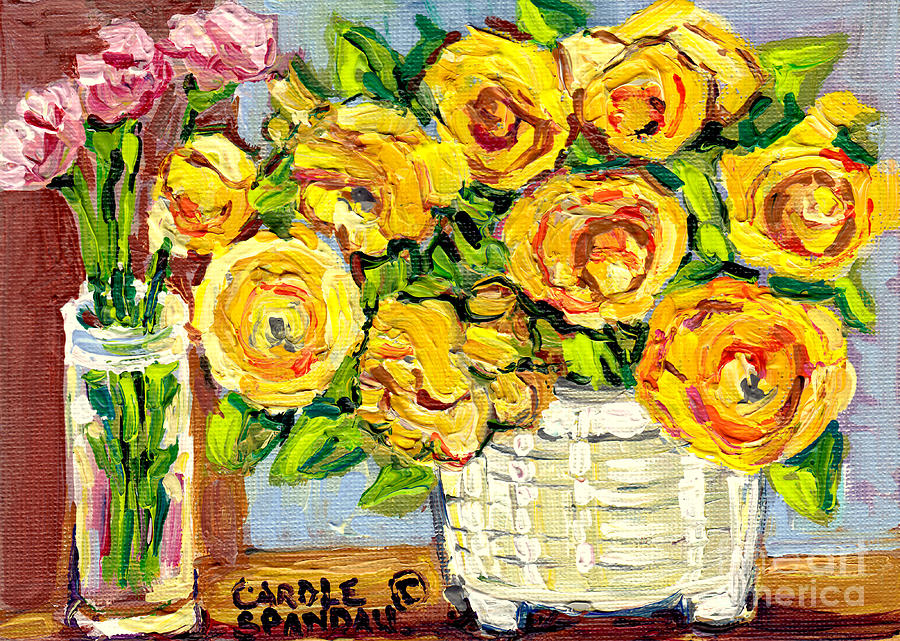 Beautiful And Vibrant Bouquets Of Flowers In Ceramic Vase Colorful Original Painting Carole Spandau Painting by Carole Spandau
