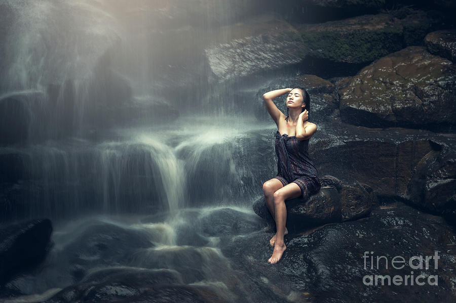 Beautiful Asian Woman In Waterfall Photograph By Sasin Tipchai Fine 