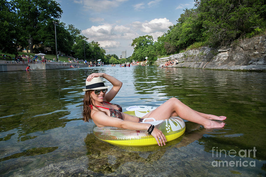 Austin Photograph - Beautiful Austin girl enjoying the Barton Springs Pool on inner  by Dan Herron
