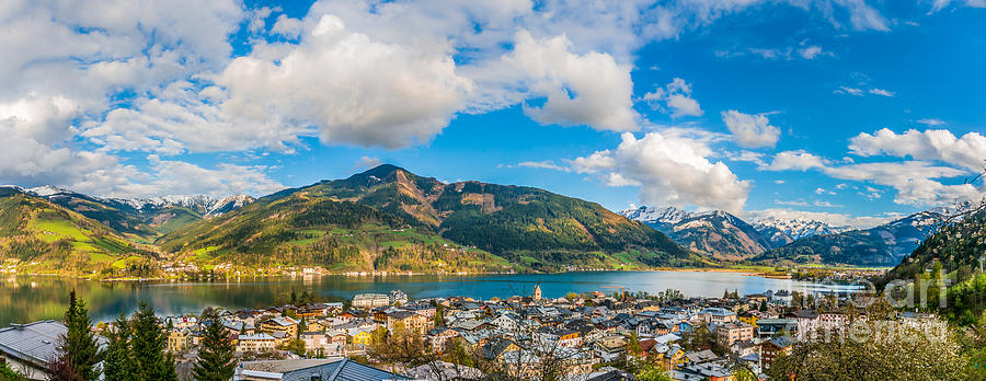 Beautiful Austrian mountain landscape with lake and idyllic village Photograph by JR Photography