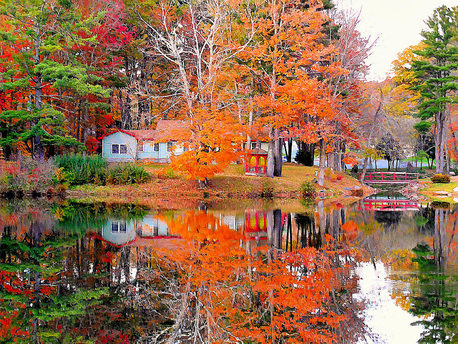 Beautiful autumn landscape on a lake Painting by Jeelan Clark - Fine ...