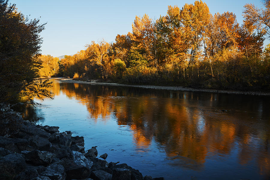 Beautiful Autumn reflection along Boise River Photograph by Vishwanath Bhat
