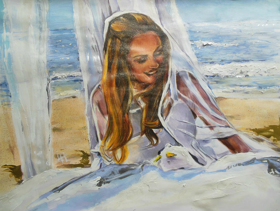 Beautiful beach bride Painting by Lucia Hoogervorst