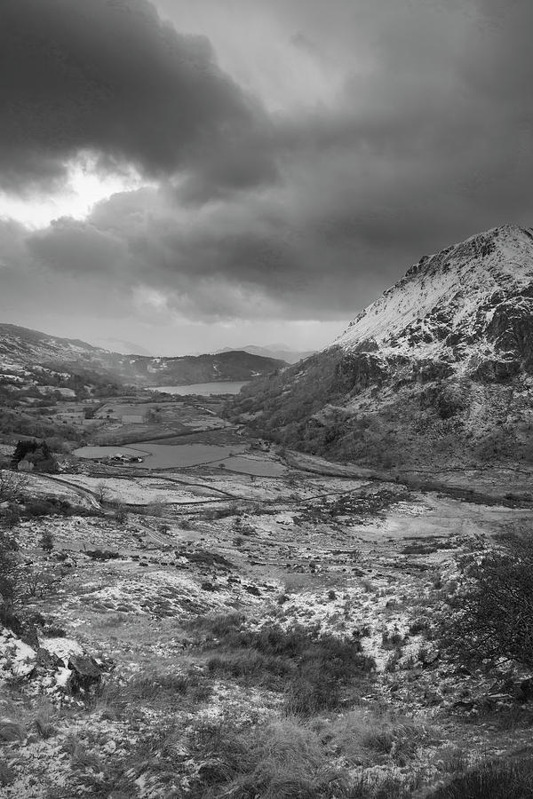 Beautiful  Black And White Winter Landscape Image In Llyn Gwynan Photograph