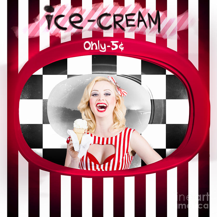 Beautiful blonde woman serving ice cream Digital Art by Jorgo Photography