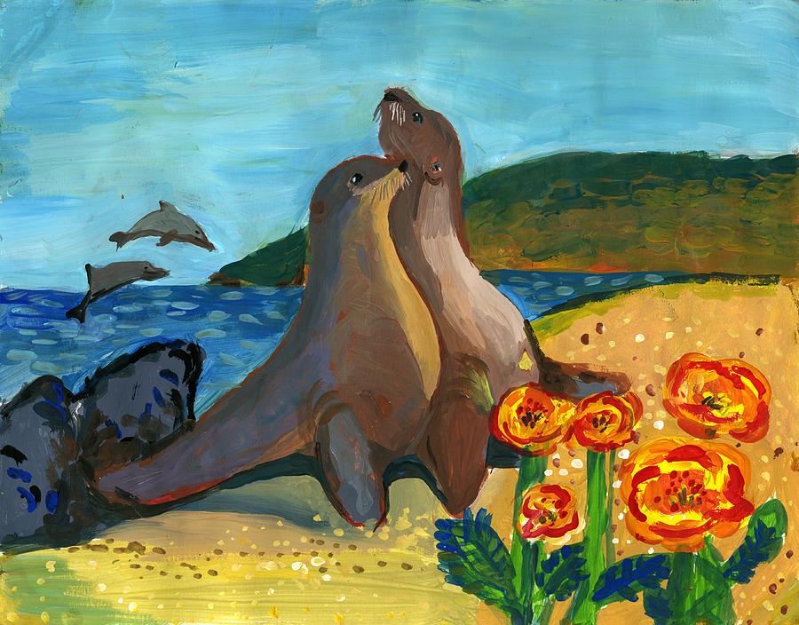 Beautiful California Coast by Rajvi Bhavin Shah 1st grade Painting by California Coastal Commission