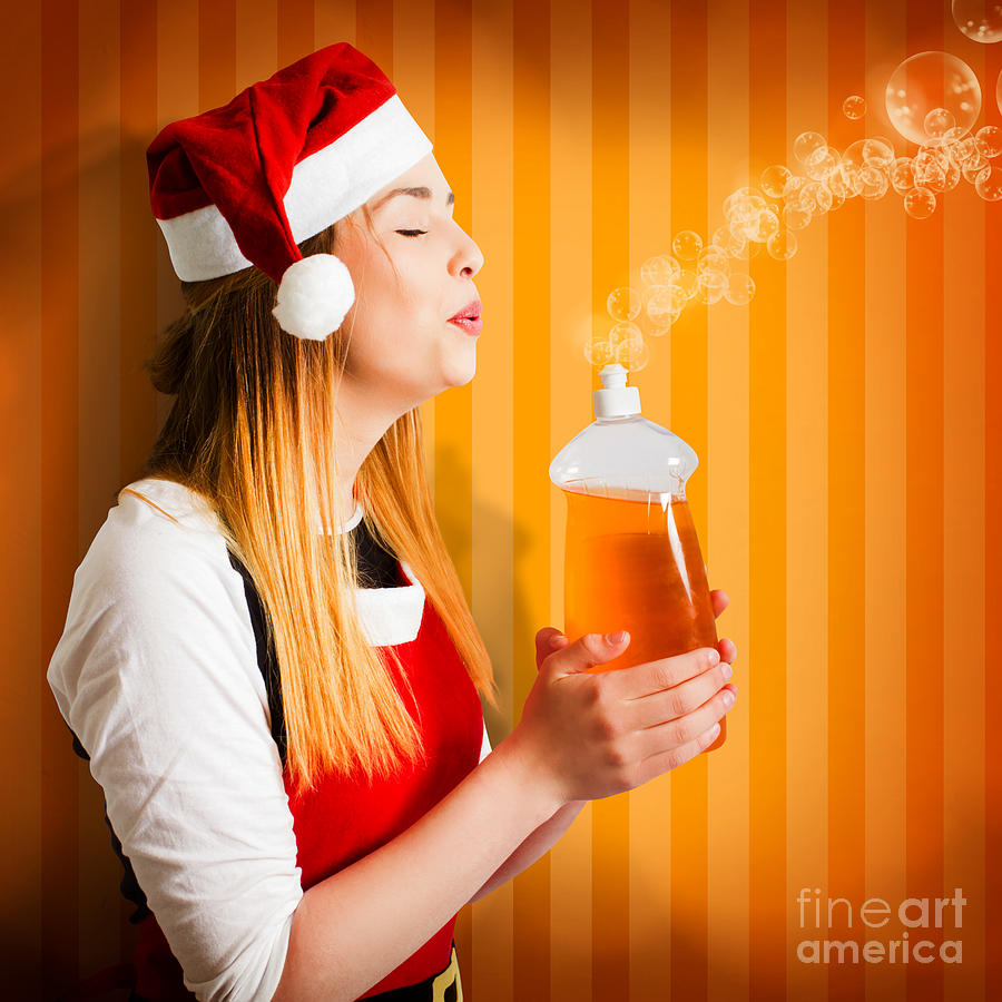 Beautiful christmas girl finishing cleaning chores Photograph by Jorgo Photography