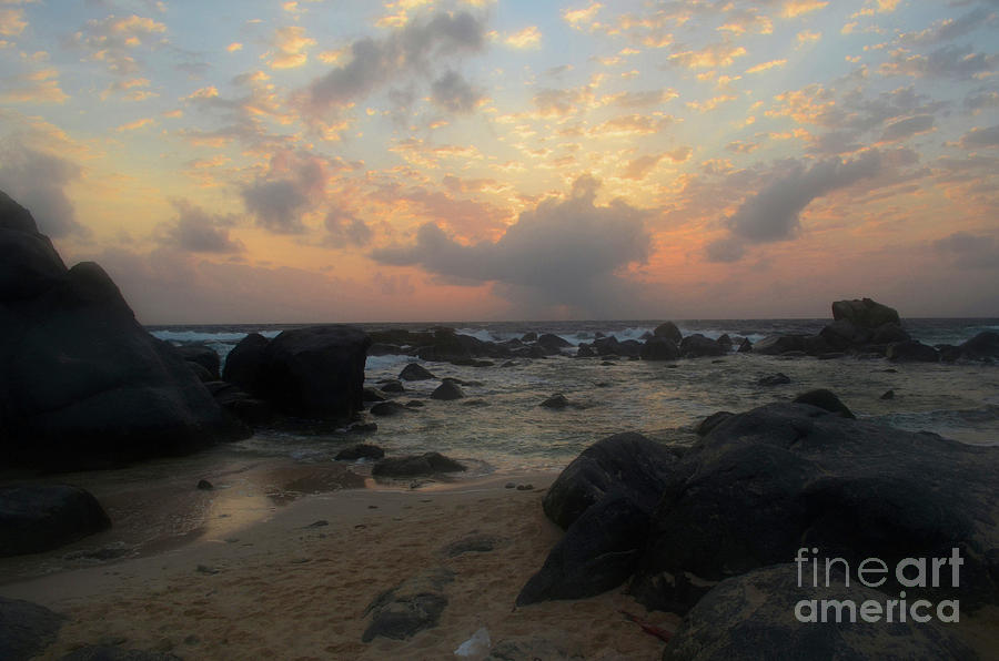 Beautiful Cloudy Skies in Aruba at Sunrise on the Beach Photograph by DejaVu Designs