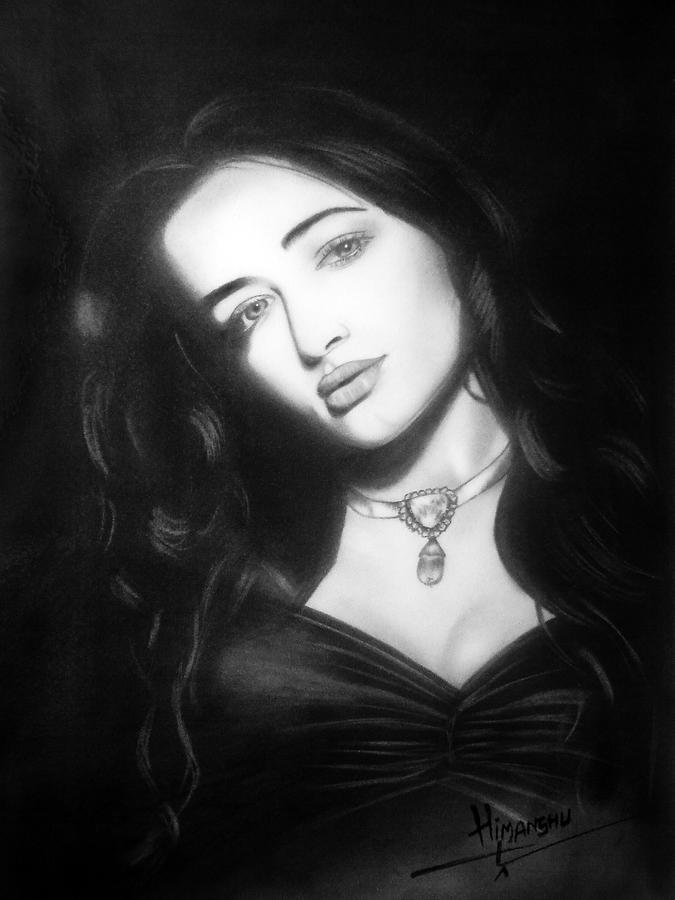 Black And White Drawing - Beautiful girl by Himanshu Jain