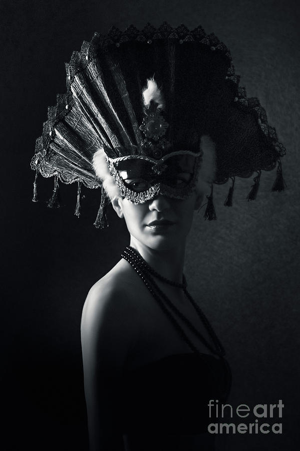 Beautiful Girl With Venetian Carnival Mask in Black and White Photograph by Dimitar Hristov