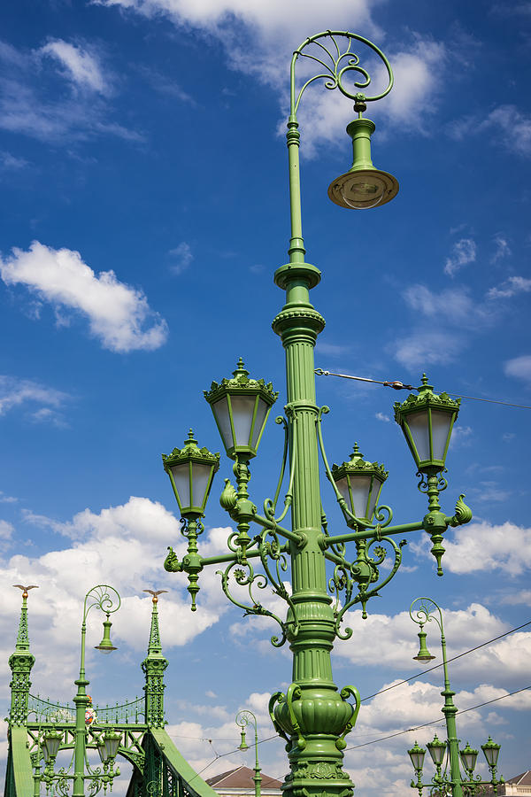 Beautiful green light post Budapest Liberty Bridge Photograph by Matthias Hauser