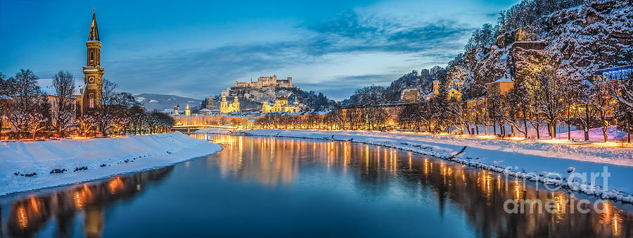 Beautiful Historic City Of Salzburg In Winter At Night Photograph