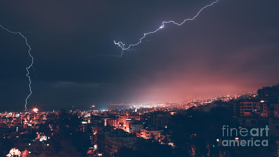 Beautiful lightning over city Photograph by Anna Om