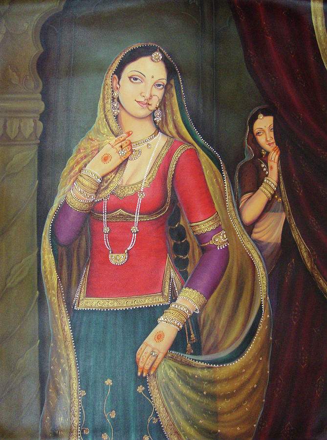Beautiful Maharani Of Rajaput Traditional Portrait Oil Painting On Canvas Painting by B K Mitra