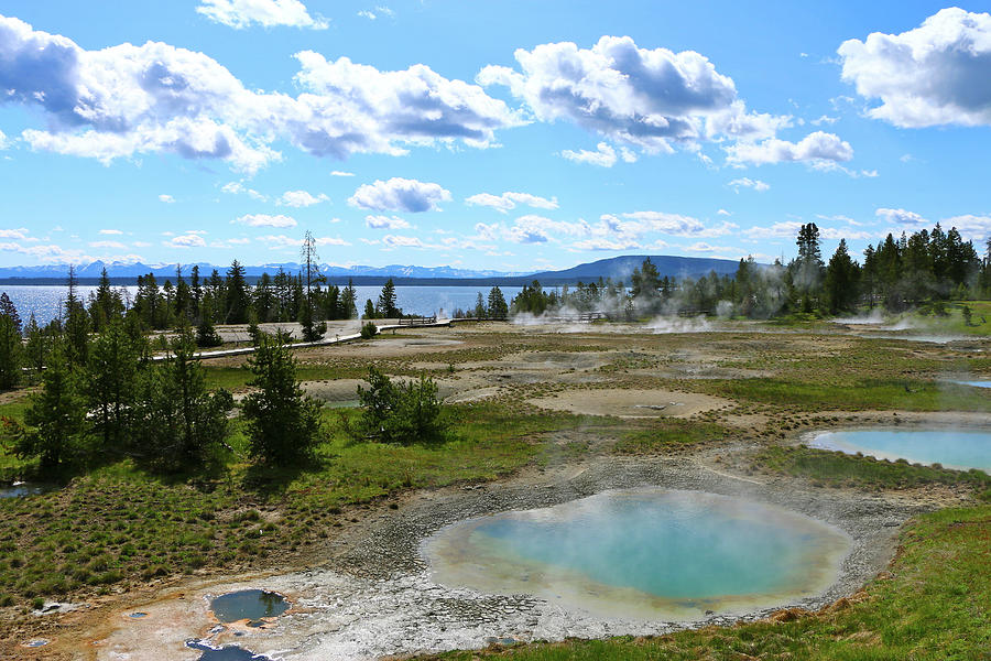Beautiful Morning At West Thumb Geyser Basin And Yellowstone Lake Photograph by Christiane Schulze Art And Photography