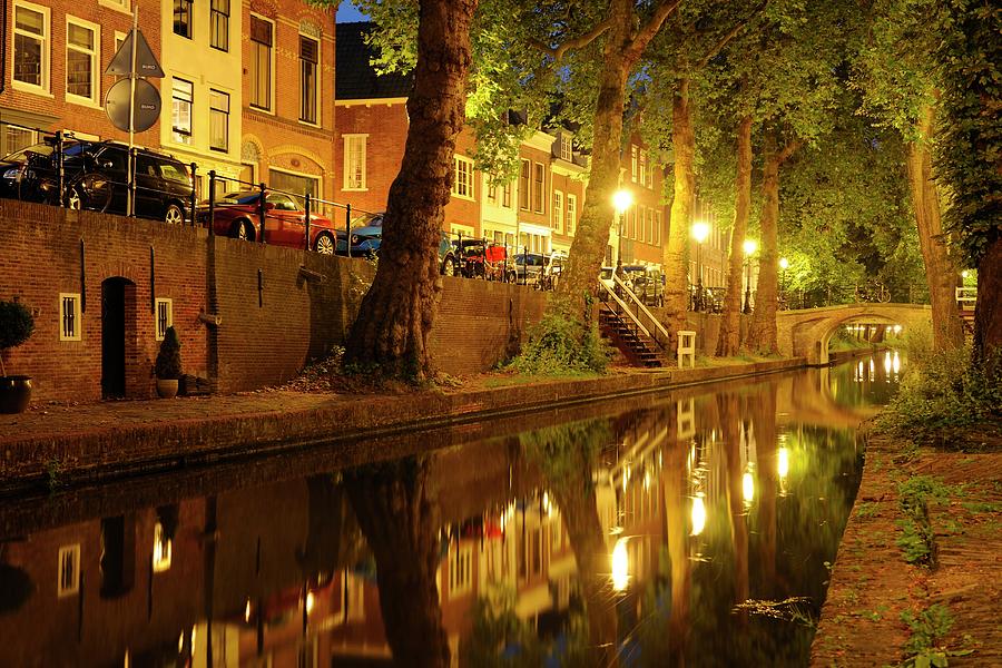 Beautiful New Canal with canal houses in Utrecht in the evening 229 Photograph by Merijn Van der Vliet
