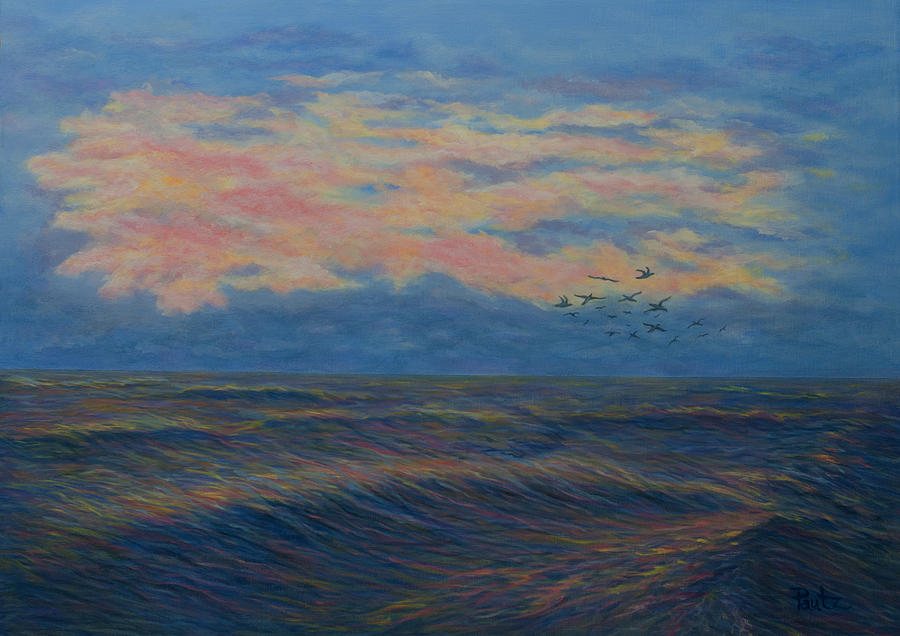 Sunset Painting -  Ocean Sunset Swells by Gay Pautz