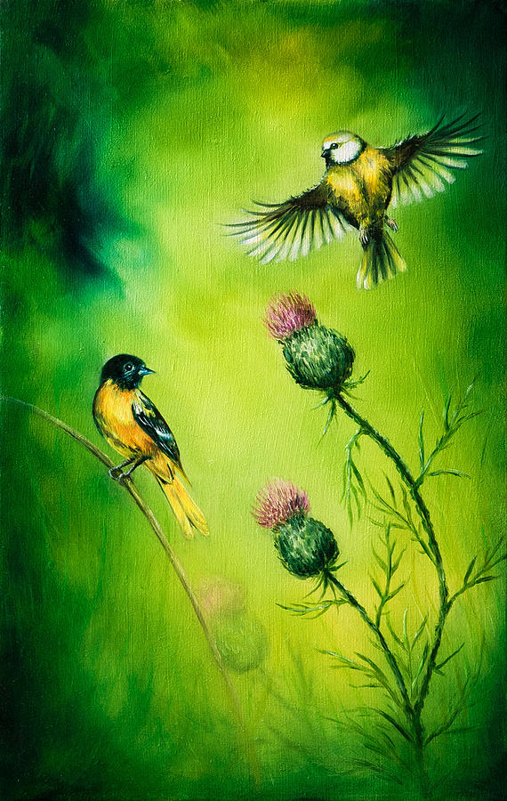 Beautiful Oil Painting On Canvas Of A Pair Of Songbirds ...