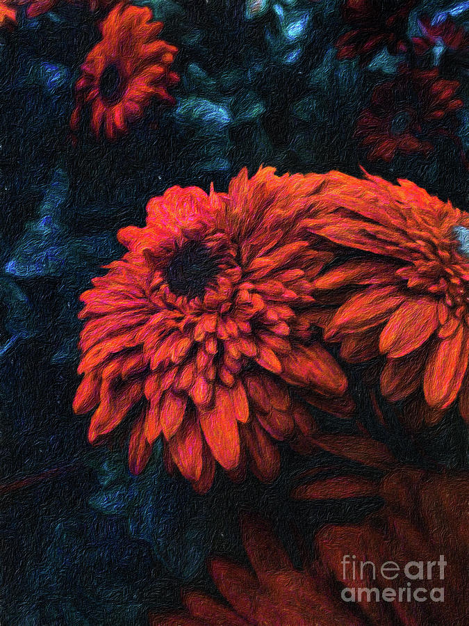 Beautiful red flowers against a moody dark background Digital Art by Amy Cicconi
