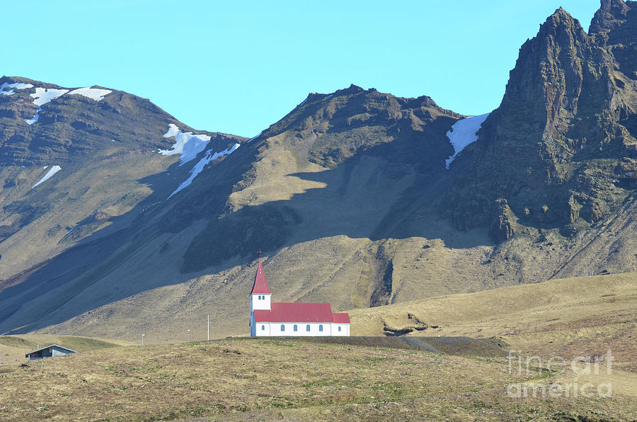 Beautiful Red Roof on the Chapel in Vik Iceland Photograph by DejaVu Designs