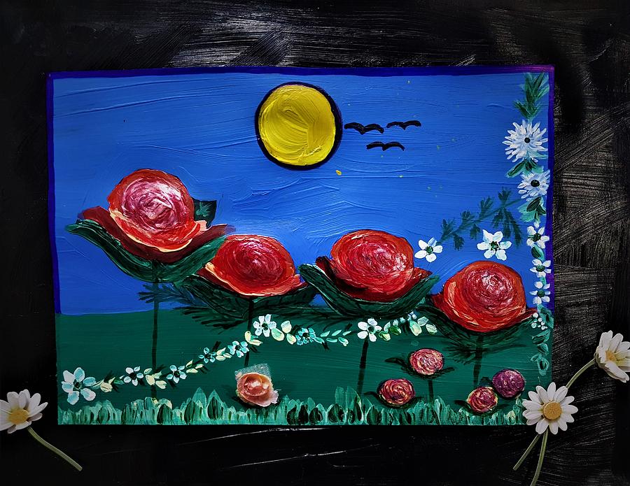 Red Roses Painting - Beautiful red roses by Lynette Fekete Red Roses Painting - Beautiful red roses by Lynette Fekete