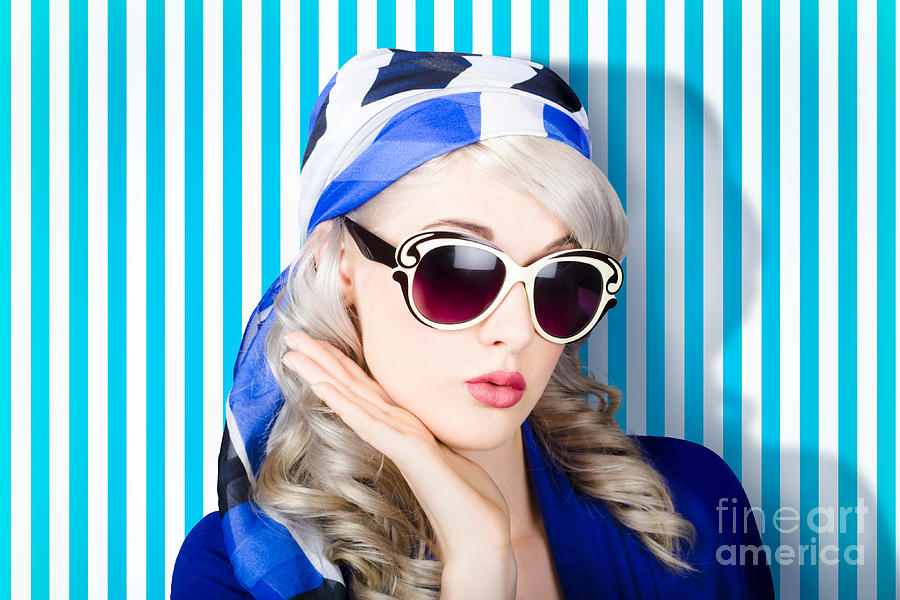 Beautiful retro pinup girl in scarf and sunglasses Photograph by Jorgo Photography