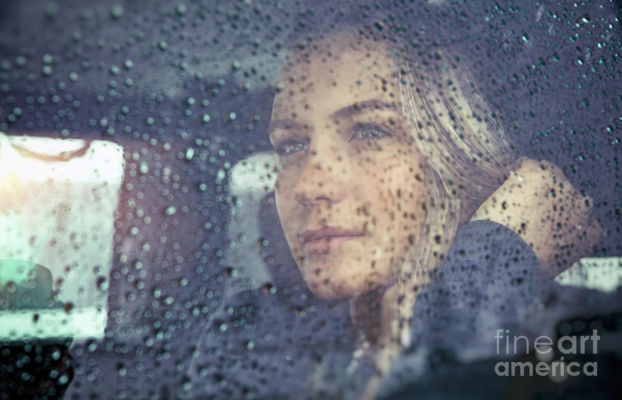 Beautiful sad woman in the car Photograph by Anna Om
