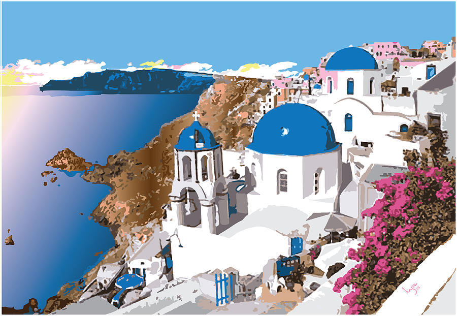 Beautiful Oia Village, Santorini Coast in Greece Digital Art by Inge Lewis