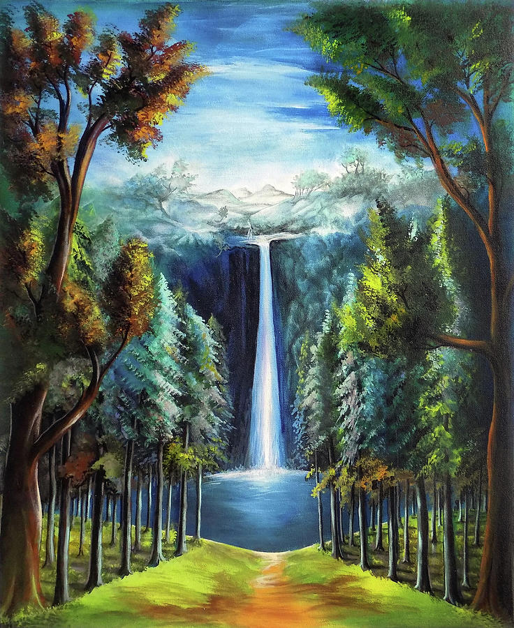 The Beautiful Waterfall Painting Drawing by Asp Arts - Fine Art America