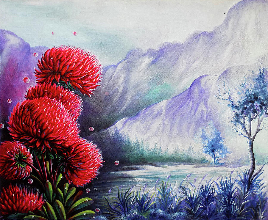  Beautiful  Scenery  The Red Flowers Drawing  by Asp Arts