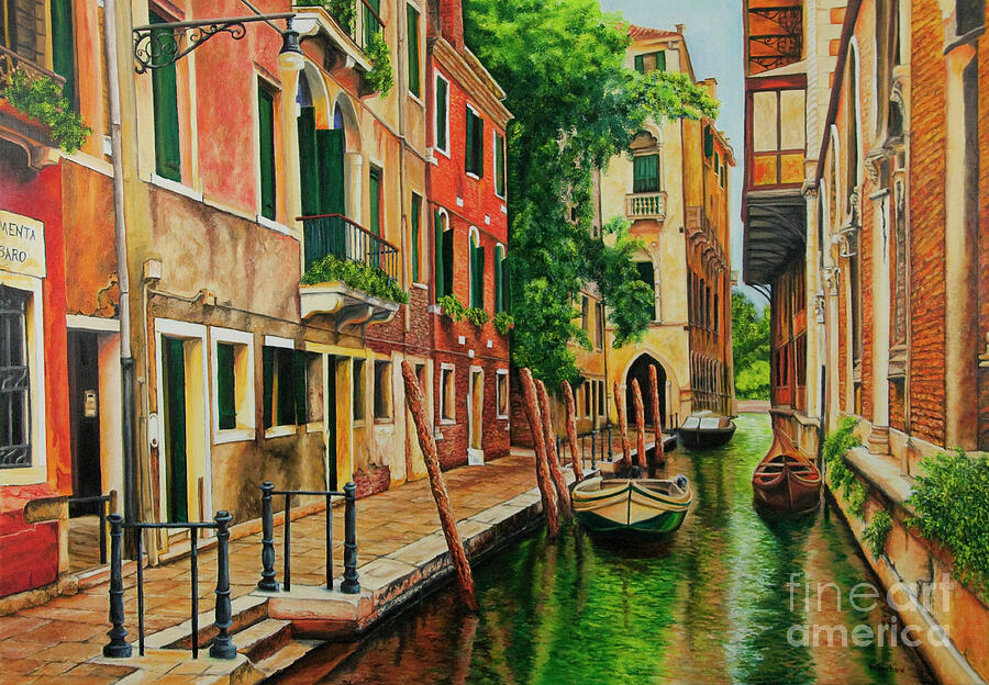 Beautiful Side Canal In Venice Painting by Charlotte Blanchard
