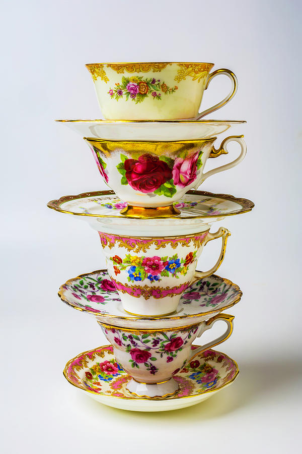 Tea Photograph - Beautiful Stacked Tea Cups by Garry Gay