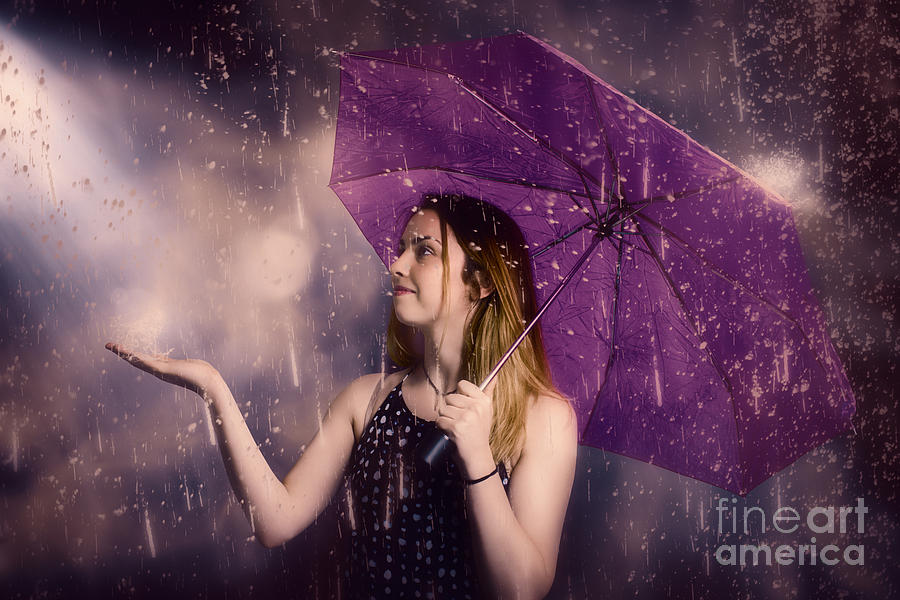 Beautiful storm woman catching falling rain drops Photograph by Jorgo Photography