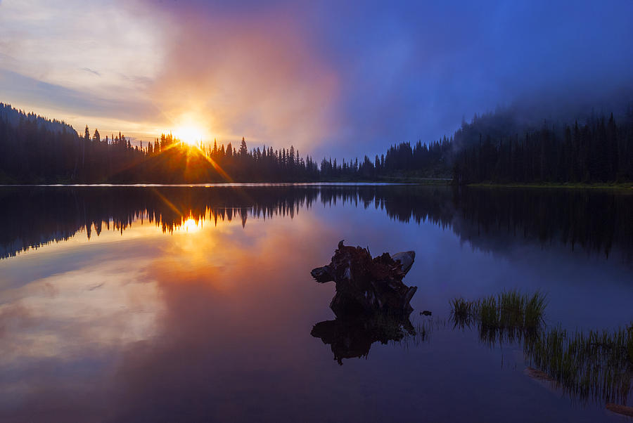 Beautiful sunrise at Reflection Lake Mt Rainier NP Photograph by ...