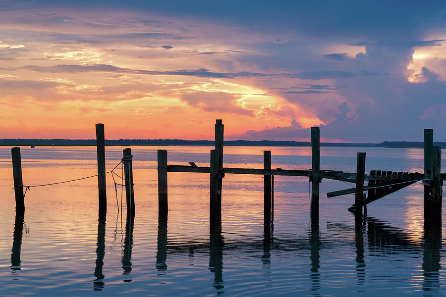 Beautiful Sunset at the Old Shrimp Boat Dock, Amelia Island, Florida Photograph by Dawna Moore Photography