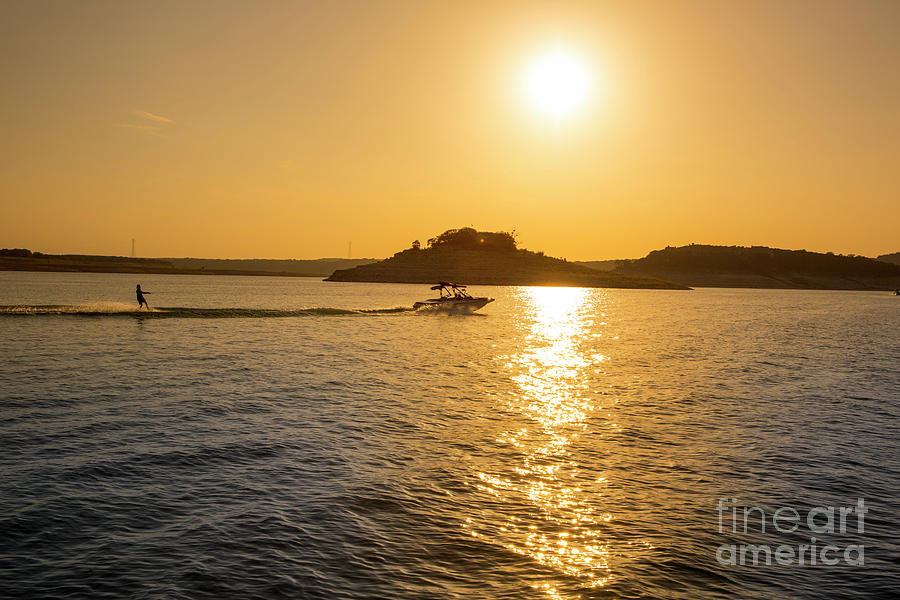 Austin Photograph - Beautiful sunset falls on Lake Travis this popular lake attracts water skiers from around the country by Dan Herron