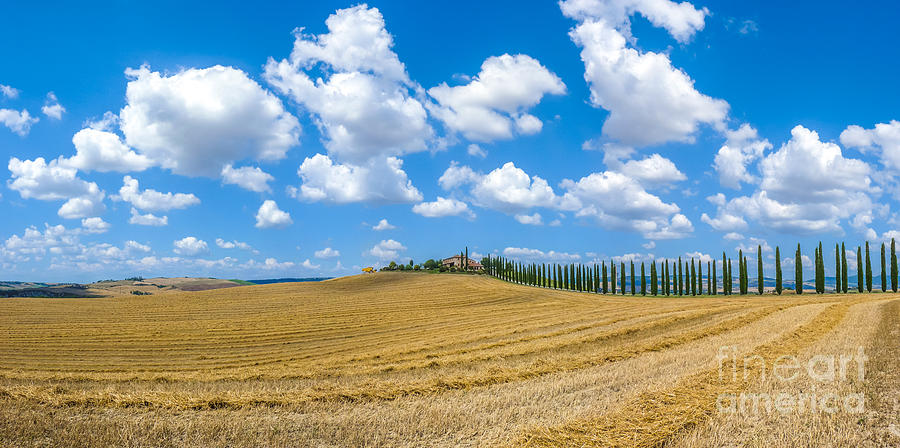 Beautiful Tuscany Landscape With Traditional Farm House And Dram Photograph