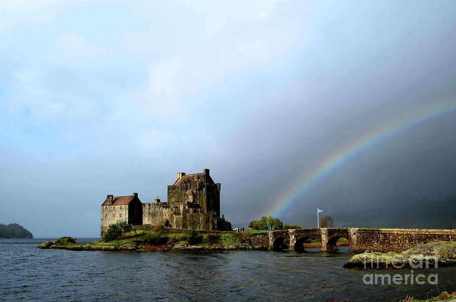 Castle Photograph - Beautiful View of Eilean Donan Castle with a Rainbow by DejaVu Designs